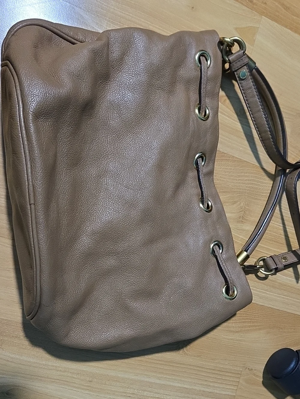 Marc by Marc Jacobs Taupe Leather Drawstring Hobo Crossbody Bag
